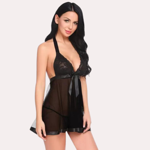 Flirty Sheer and Lace Chemise in Black - Image 3