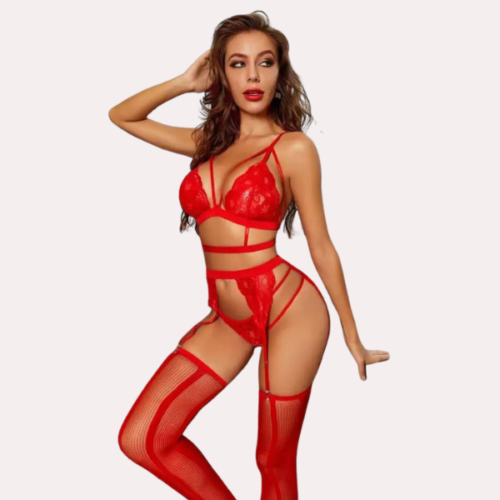 Floral Lace 3-Piece Lingerie Set - Image 4
