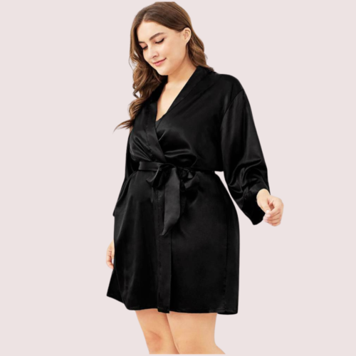 5XL-6XL Black Japanese Silk Satin Robe - Image 3