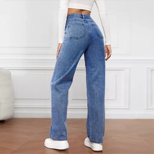 High Waisted Washed Straight Leg Jeans for Women - Image 6