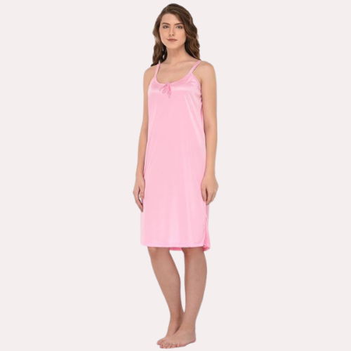 Stylish Knee-Length Pink Satin Nighty - Image 4
