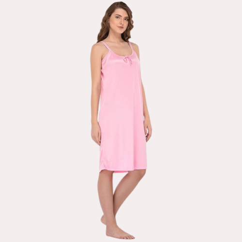Stylish Knee-Length Pink Satin Nighty - Image 3