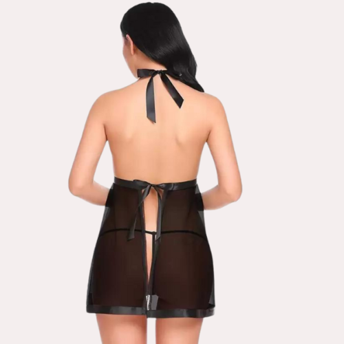 Flirty Sheer and Lace Chemise in Black - Image 5