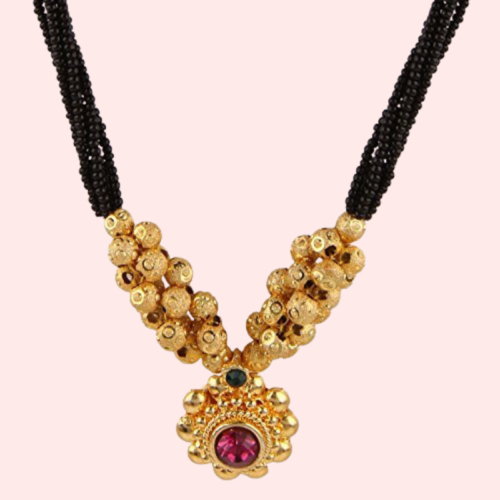 Traditional Gold Plated Thushi Mangalsutra Pendant Necklace - Image 2
