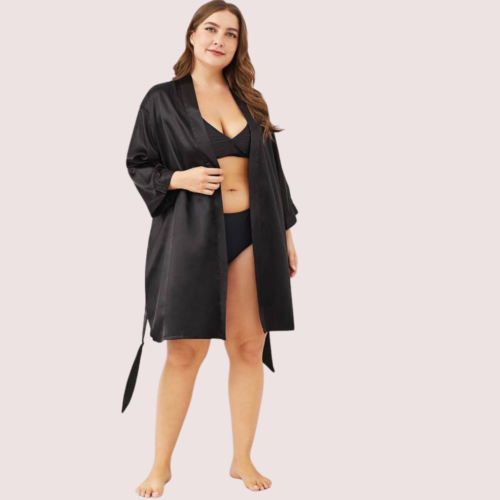 5XL-6XL Black Japanese Silk Satin Robe - Image 5