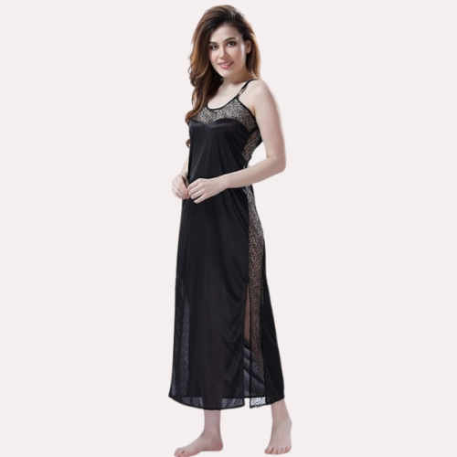 Elegant Lace Seductive Black Nightgown - Image 2