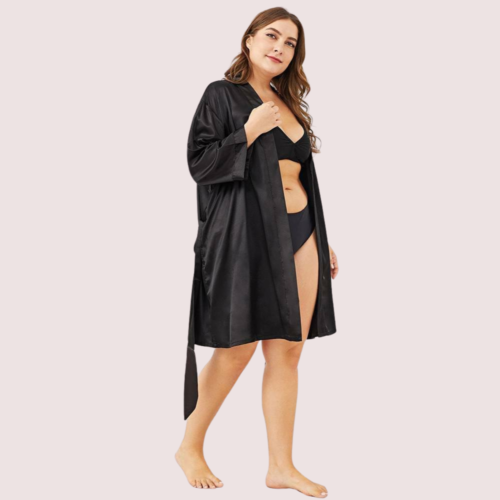 5XL-6XL Black Japanese Silk Satin Robe - Image 4