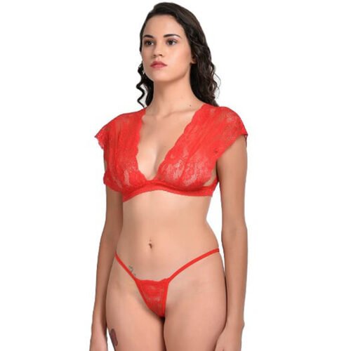 Very Sexy Red Lace Bra G-String Set - Image 2