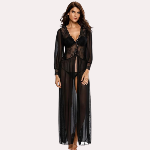 Romantic Sheer Elegance Black Nightgown - Image 2