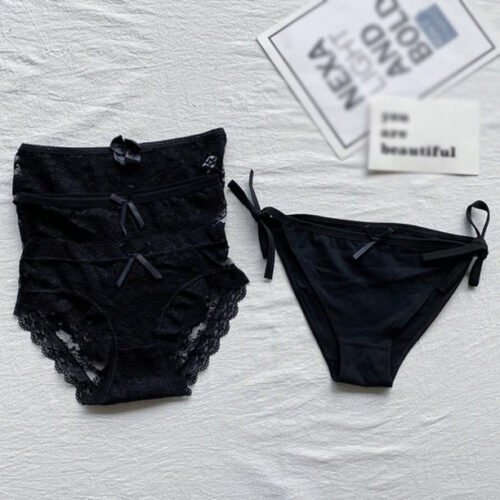 4 Pieces Black Sexy Lace Nylon Panties - Image 4