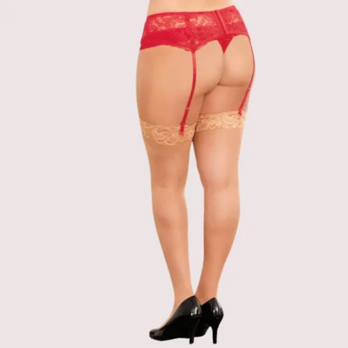 Sultry Red Lace Plus Size Suspender Garter Belt - Image 3