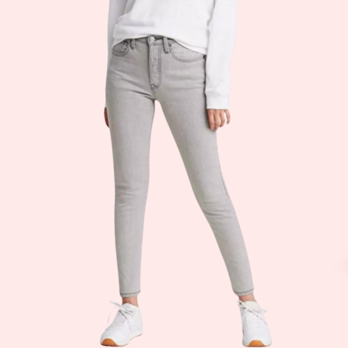High Rise Skinny Jeans in Gray with Low Stretch - Image 4