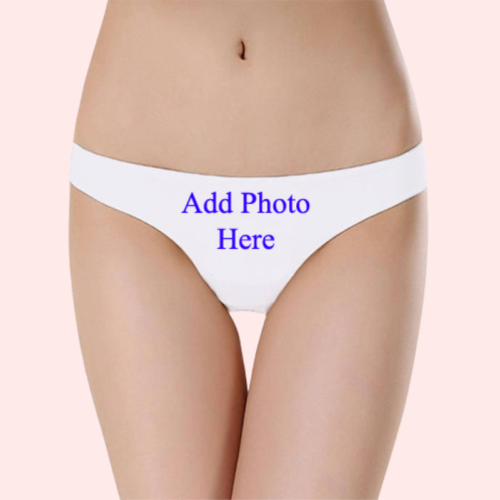 Custom Photo- White Low Waist Cotton Thong Panty - Image 2