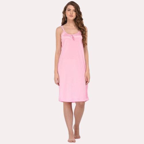 Stylish Knee-Length Pink Satin Nighty - Image 2