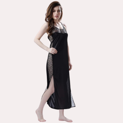 Elegant Lace Seductive Black Nightgown - Image 3