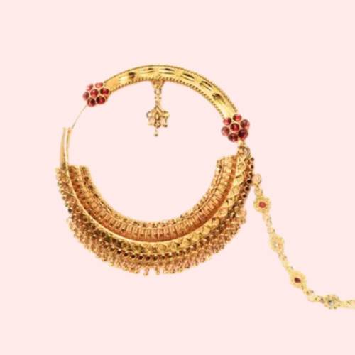 Luxe Gold-Plated Bridal Nath with Chic Chain Design - Image 3