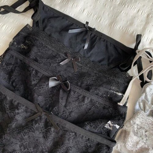 4 Pieces Black Sexy Lace Nylon Panties - Image 3