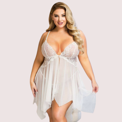 Douce Passion White Lace Trim Babydoll - Image 2