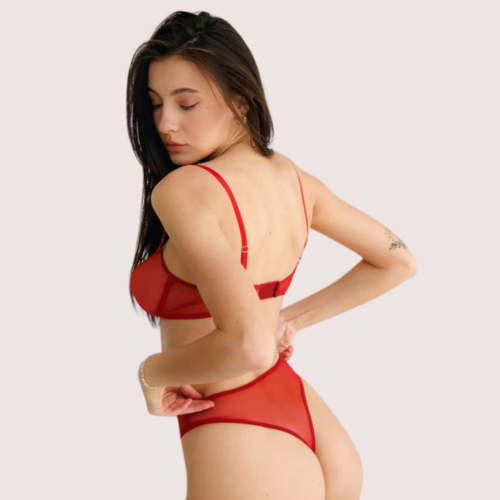 Sensual Red Bra & Thong Set - Fully See-Through Design - Image 2