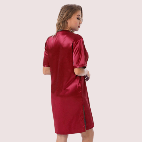 Silk satin sexy Maroon short sleepwear - Image 3