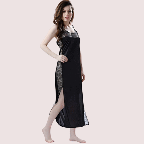Elegant Lace Seductive Black Nightgown - Image 3