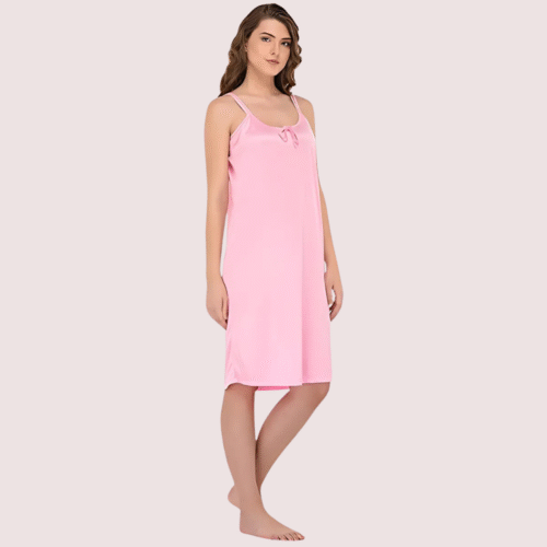 Stylish Knee-Length Pink Satin Nighty - Image 2