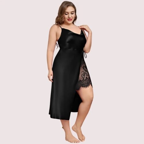 Satin Nightgown with Slit for Plus Size Women - Image 2
