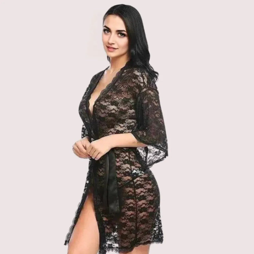 Soft & Lightweight Transparent Lace Robe 1 Soft & Lightweight Transparent Lace Robe