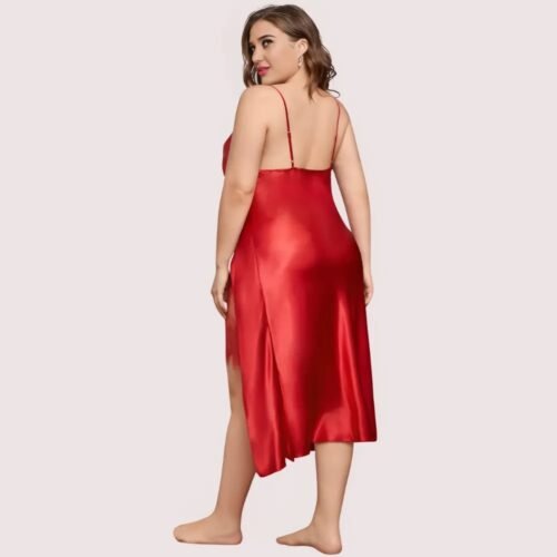 Plus Size Lace Trim Sleep Dress with Cowl Neck - Image 3