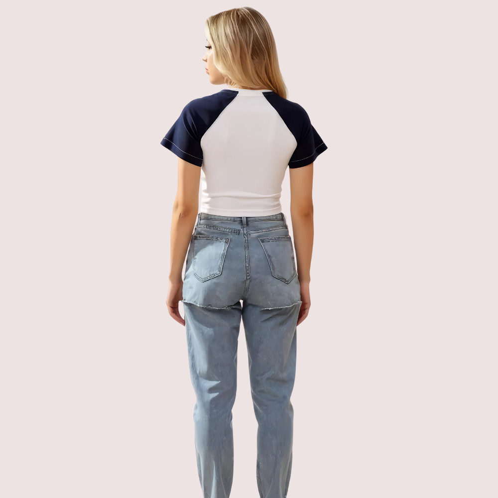 Women's Contrast Sleeve Graphic Crop Top – Urban Street Style Tee 2 Women's Contrast Sleeve Graphic Crop Top – Urban Street Style Tee - Image 2