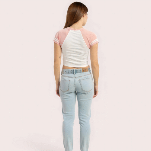 Women's Pink "Brooklyn 76" V-Neck Crop Top – Sporty Graphic Tee - Image 2