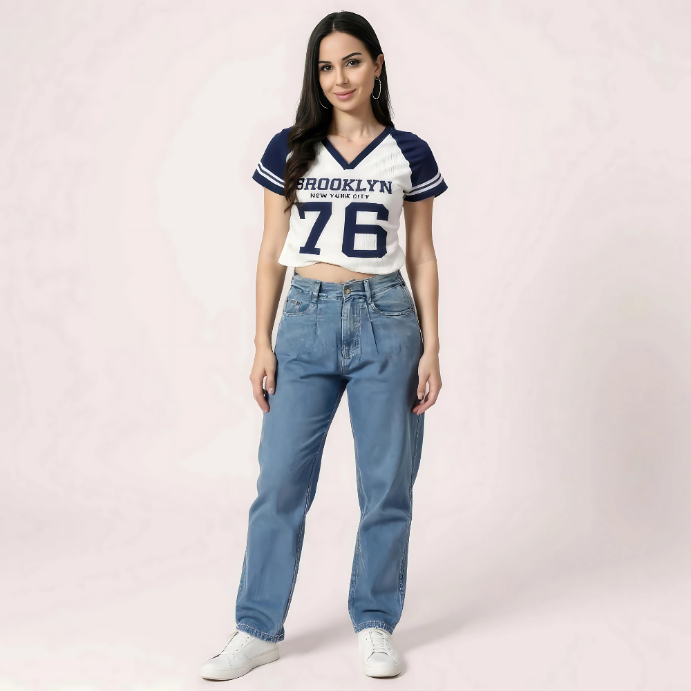 "Brooklyn 76" Varsity Crop Top – Navy & White 1 "Brooklyn 76" Varsity Crop Top – Navy & White