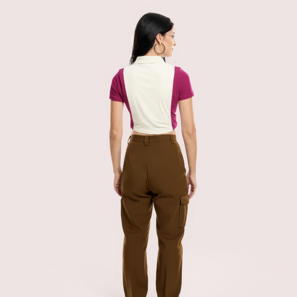 "Campus Cool" Zip Polo Crop Top – Maroon & White 2 "Campus Cool" Zip Polo Crop Top – Maroon & White - Image 2