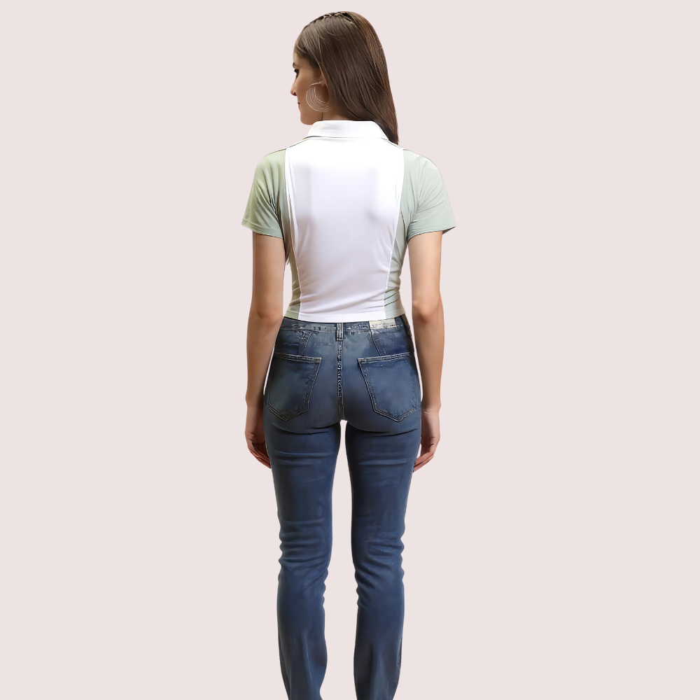 Women's Mint Green "Campus" Polo Crop Top – Casual Sporty Tee 2 Women's Mint Green "Campus" Polo Crop Top – Casual Sporty Tee - Image 2