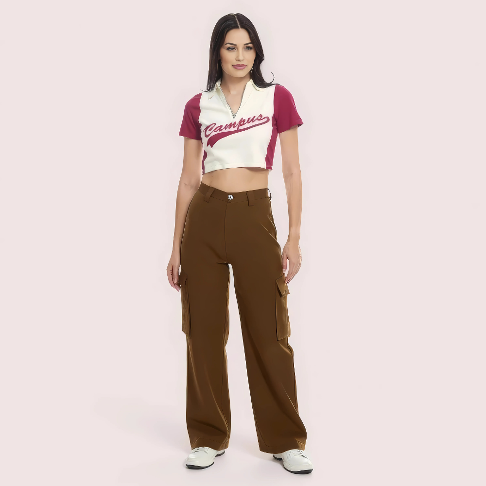 "Campus Cool" Zip Polo Crop Top – Maroon & White 1 "Campus Cool" Zip Polo Crop Top – Maroon & White