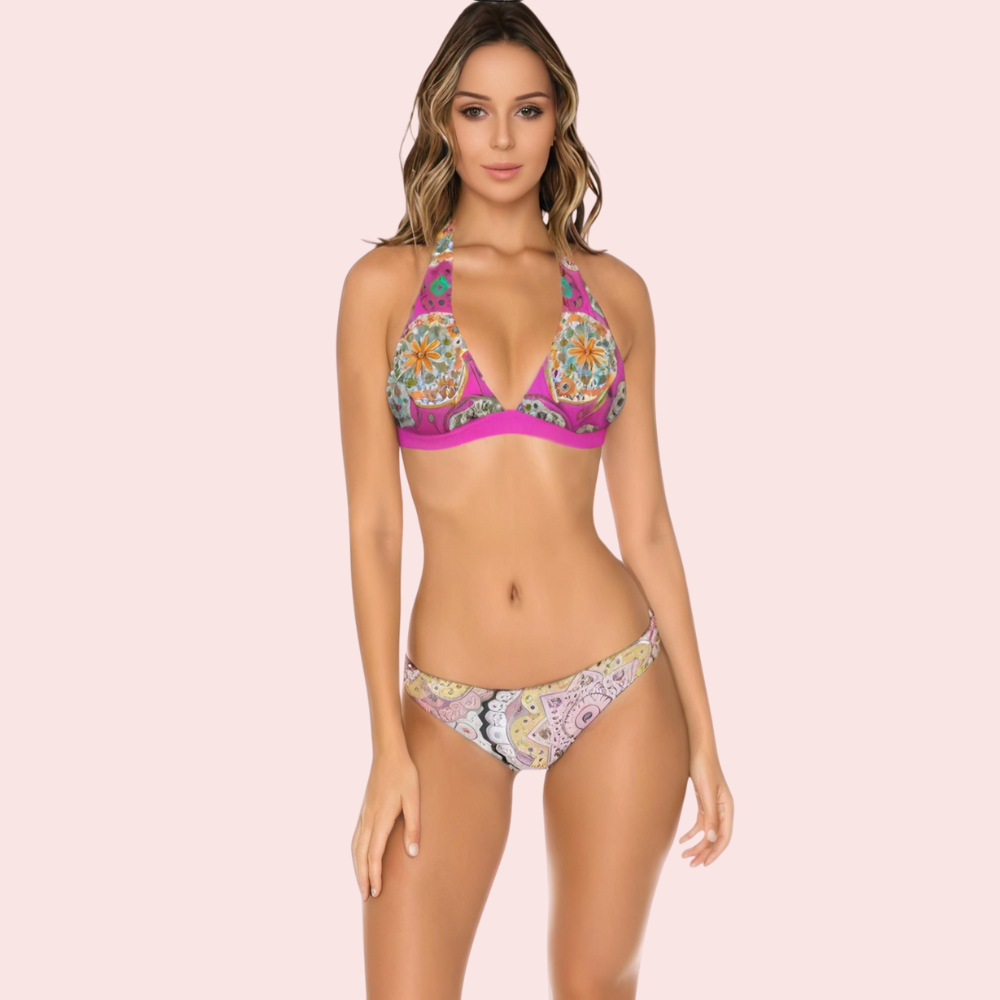 Pink Geometric Mandala Halter Bikini Topa (Top Only) 1 Pink Geometric Mandala Halter Bikini Topa (Top Only)