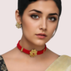 9bGDbUZwqk8gi8jLFmqoB3wUF4XrHSfHxbmAWiFn Scarlet Bloom Red Beaded Necklace with Floral Gold Pendant