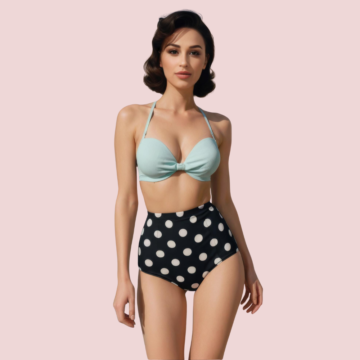Retro Halter Neck & Bow-Front Sweetheart Bikini Topa in Mint (Top Only)