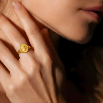 Classic Coin Design Gold Finish Statement Ring for Women