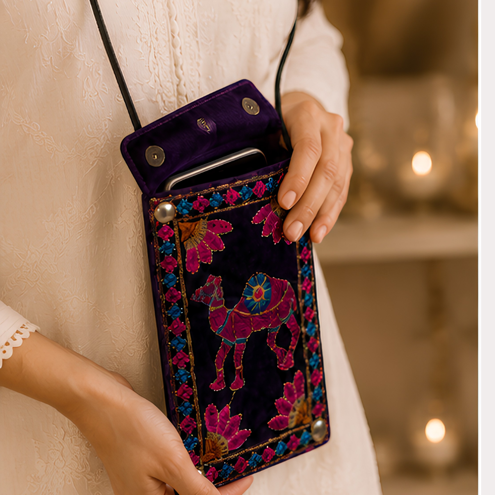 Royal Caravan Embroidered Mobile Sling Bag - Image 2