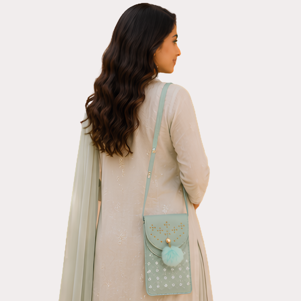 Mint Aura Embellished Mobile Sling Bag - Image 2