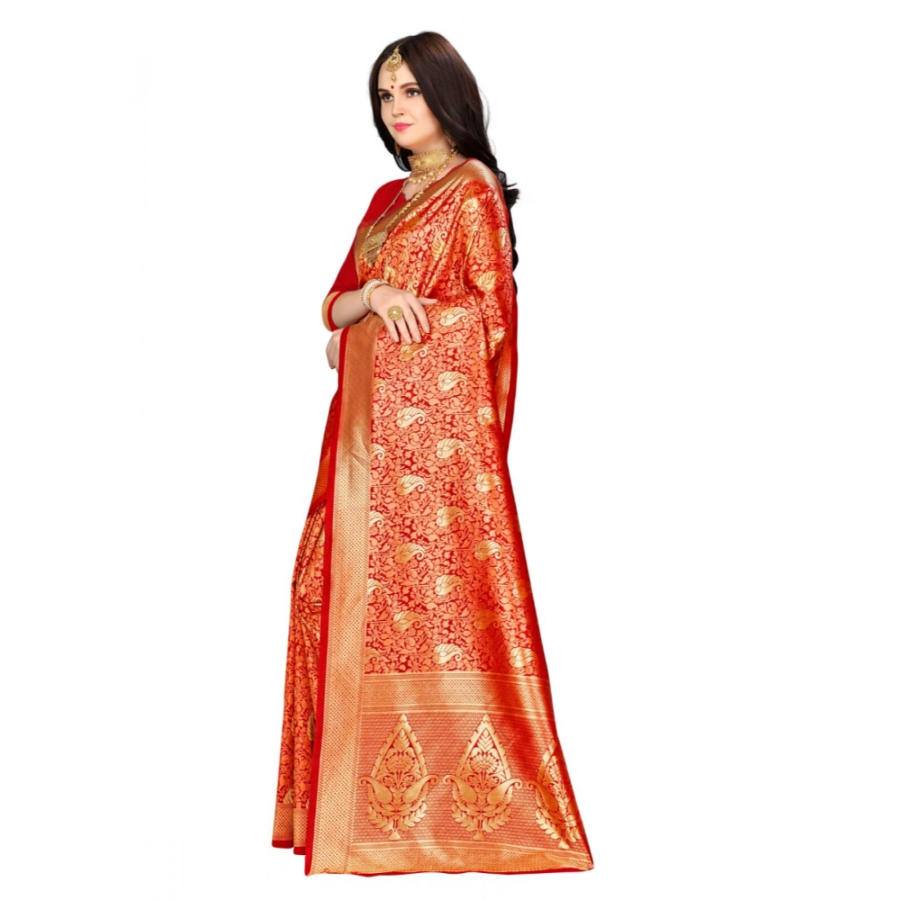 Women's Banarasi silk Saree with Blouse (Red, 5-6mtr) 2 Women's Banarasi silk Saree with Blouse (Red, 5-6mtr) - Image 2