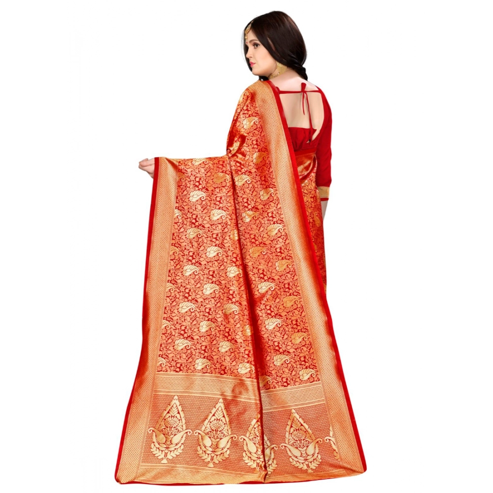 Women's Banarasi silk Saree with Blouse (Red, 5-6mtr) 3 Women's Banarasi silk Saree with Blouse (Red, 5-6mtr) - Image 3