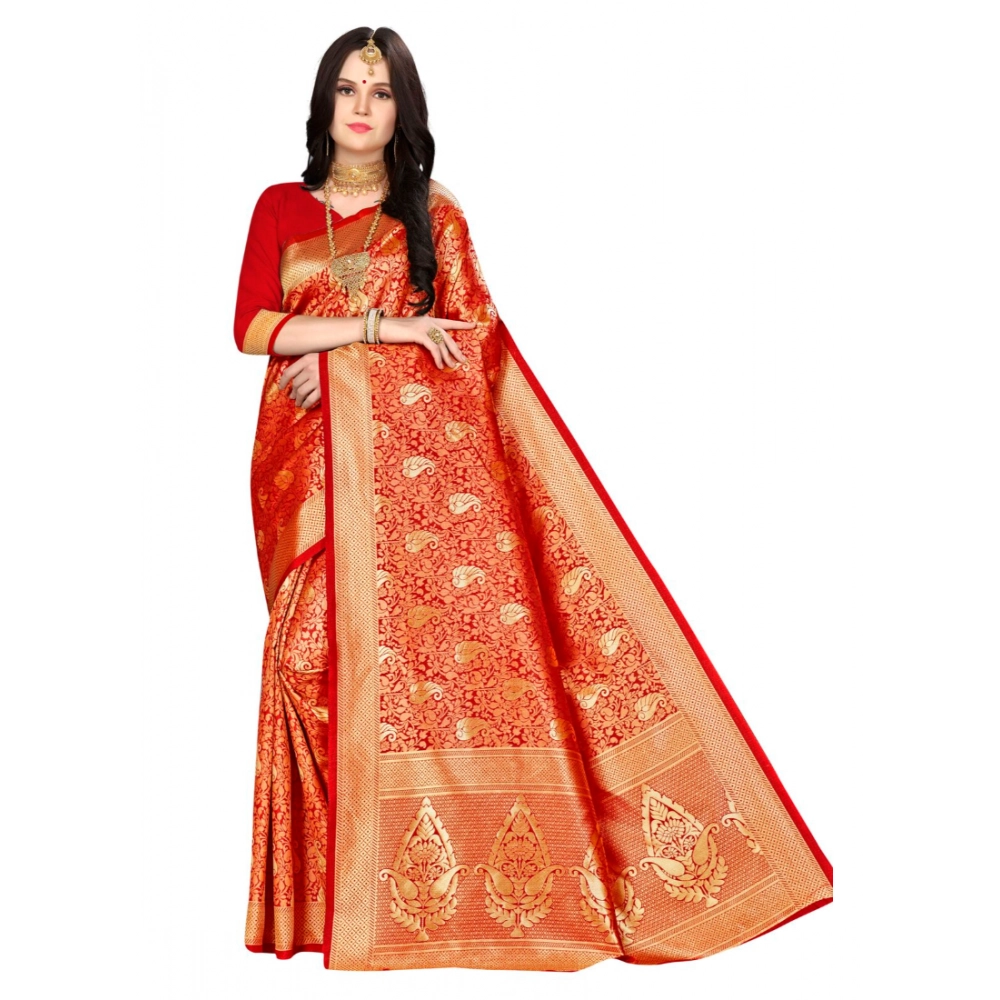 Women's Banarasi silk Saree with Blouse (Red, 5-6mtr) 1 Women's Banarasi silk Saree with Blouse (Red, 5-6mtr)