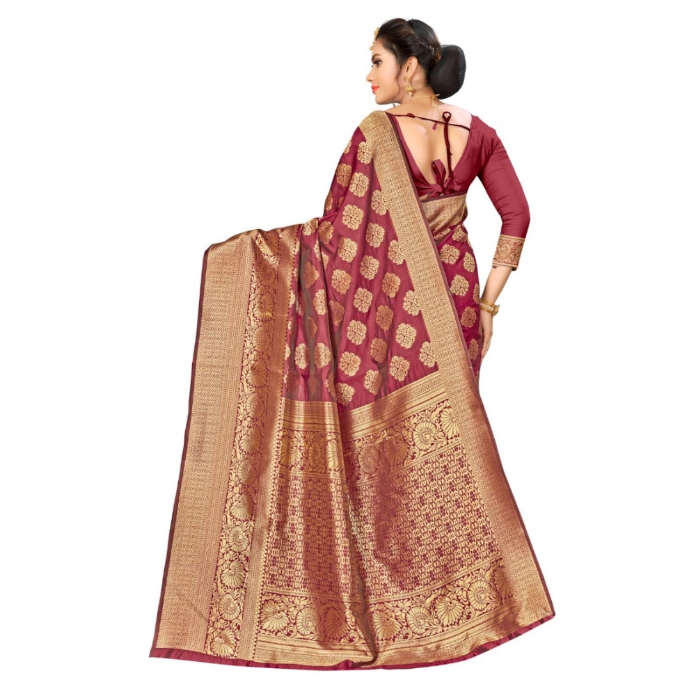 Women's Banarasi Silk Saree (Maroon,5-6 Mtrs) - Image 3