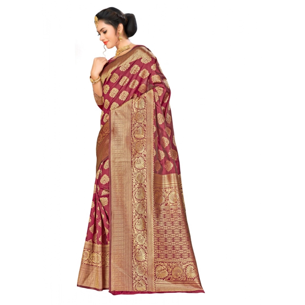 Women's Banarasi Silk Saree (Maroon,5-6 Mtrs) - Image 2