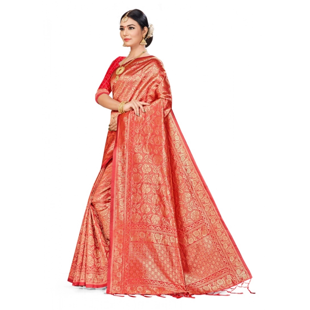 Women's Banarasi Silk Saree (Peach,5-6 Mtrs) - Image 2