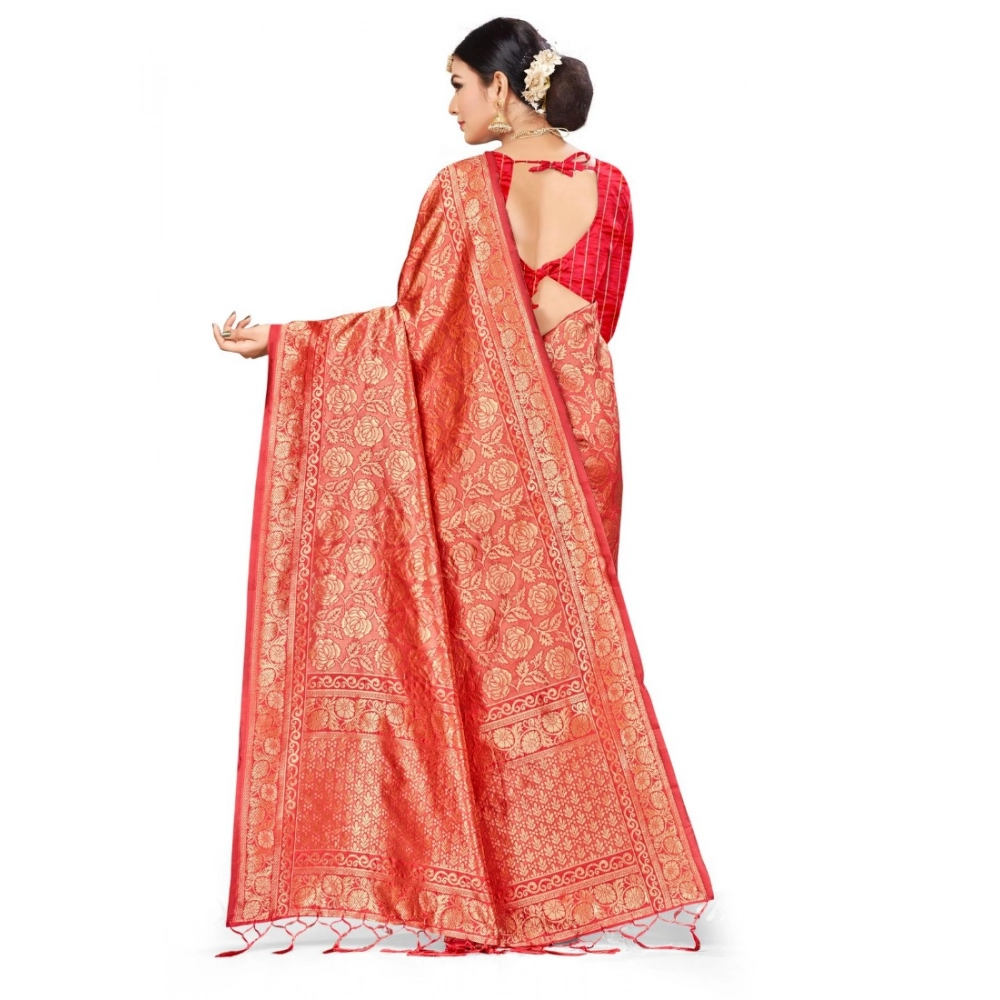 Women's Banarasi Silk Saree (Peach,5-6 Mtrs) - Image 3