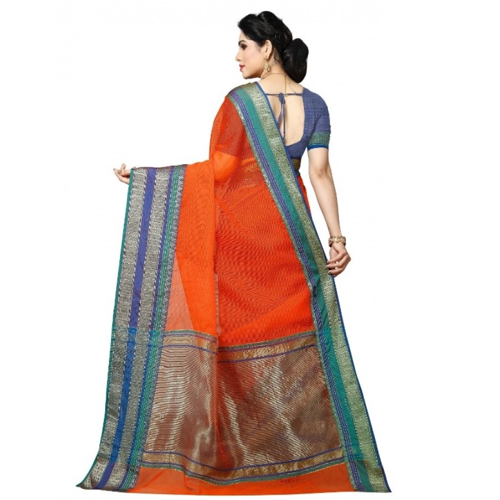 Women's Kota Doria Cotton Border Saree With Blouse (Fanta, 5-6 Mtrs) - Image 2