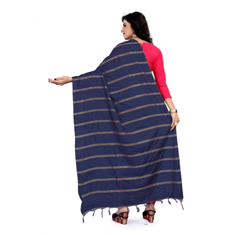 Women's Cotton Jari Woven Work Dupatta (Blue, Length:2-2.4 mtr) - Image 3